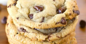 Soft chocolate chip cookies with melted chocolate chips and golden edges