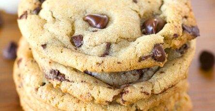 Soft chocolate chip cookies with melted chocolate chips and golden edges