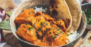 Chicken curry with creamy sauce and tender chicken served with rice