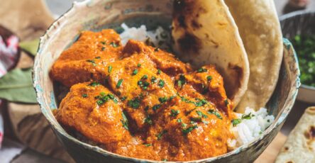 Chicken curry with creamy sauce and tender chicken served with rice